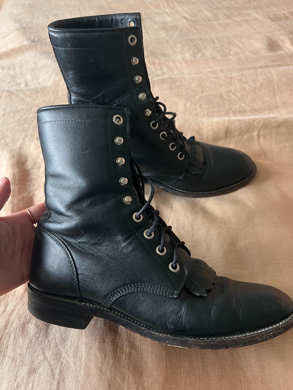 Justin Leather Lace-Up Boots